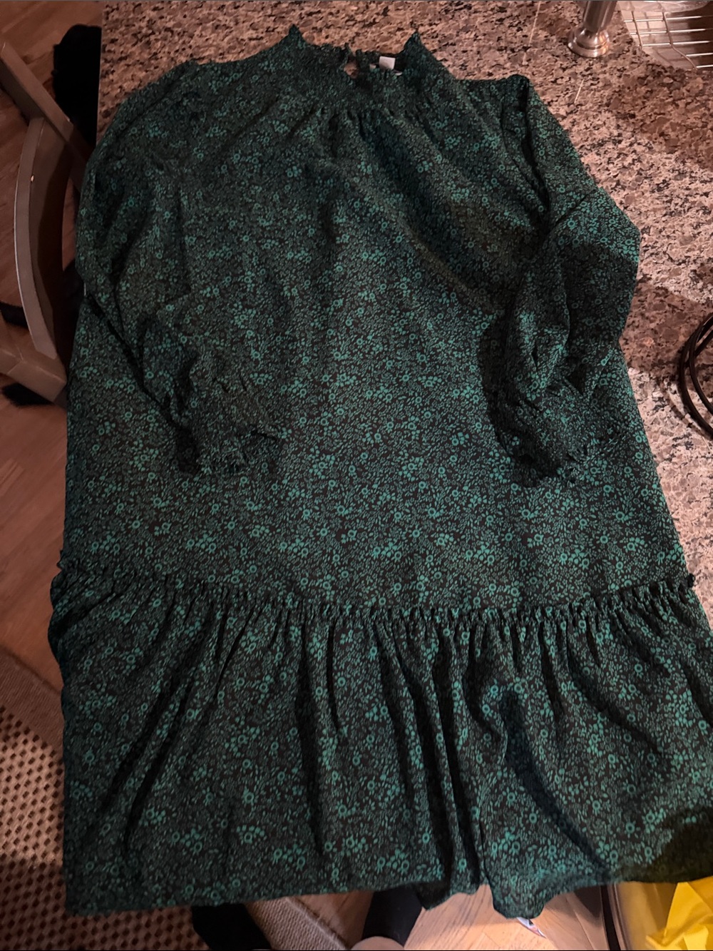 J. Crew Factory Dark Green Floral Long-Sleeve Tiered Dress